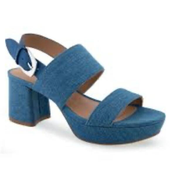 Aerosoles Camera Platform Blue Denim Block Heel-Size 8.5 - Picture 1 of 9